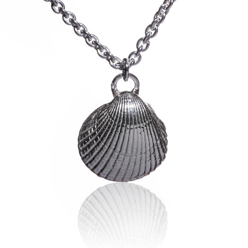 A beautiful sterling silver shell pendant, from Muirioch beach here in Kerry.  One of my favourite beaches on the Dingle peninsula.  This shell pendant is cast in sterling silver and features a beautiful natural texture.  It sits beautifully on a thick sterling silver chain. It measures 20 inches in length and comes beautifully packaged in a branded gift box.  Carry a small part of West Kerry wherever you go.  Hallmarked in Dublin Castle.  Designed & Handmade in Dingle