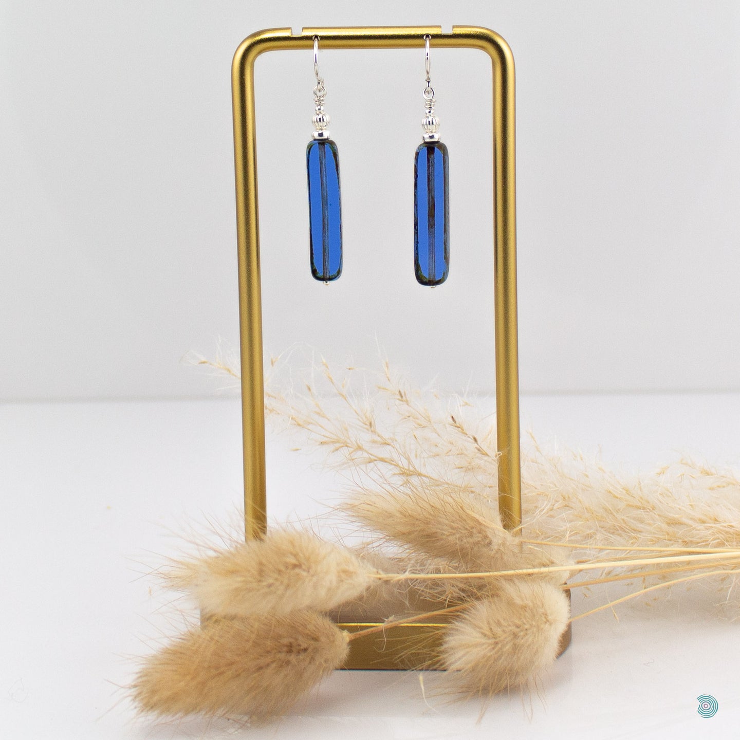 Lovely long statement Czech glass rectangular drop earrings, 4.5cm in length from the base of the ear wires.  These earrings have sterling silver bead detail and ear wires.  They come with backs included and are presented in a pretty gift pouch for safe keeping.  Designed and Handmade in Dingle