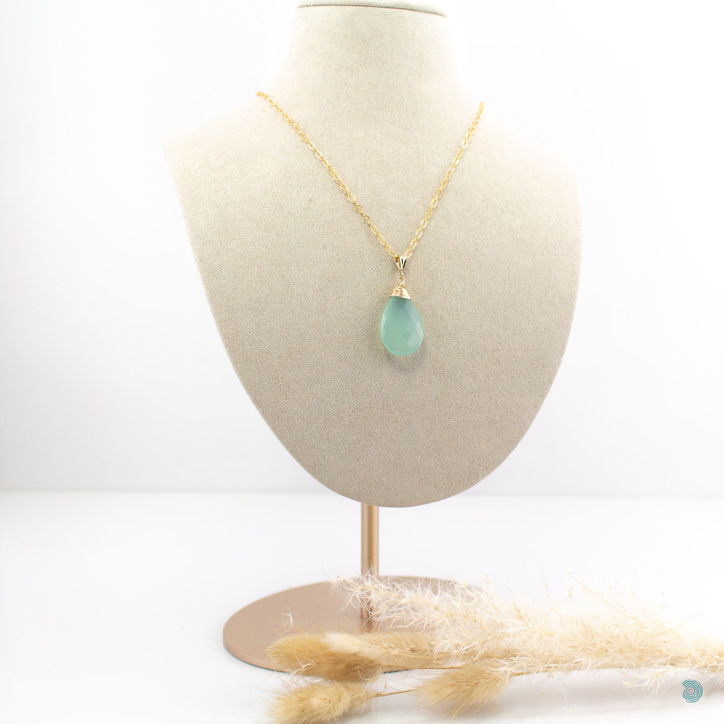 Faceted blue chalcedony teardrop pendant on a 14k gold filled chain, 18 inches in length with a 2 inch extension chain for adjustment