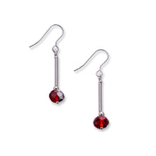 Load image into Gallery viewer, Crystal drops made from hand coiled silver filled tubes, sterling silver beads and faceted crystals in a choice of three colours, rich red, deep teal blue and soft llight pink.These earrings sit on sterling silver ear wires and come with backs included. The drop length 3cm and is measured from the base of the ear wire. They are lightweight and come beautifully presented in an eco friendly branded gift box for safe keeping. Designed &amp; Handmade in Dingle
